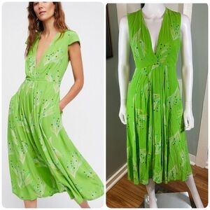 Free People Lime Green Floral Sleeveless Midi Dress Size 0